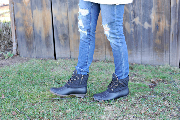 grey quilted duck boots
