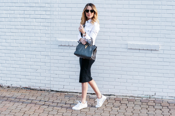 White Adidas Sneakers Outfit - Oh So Glam